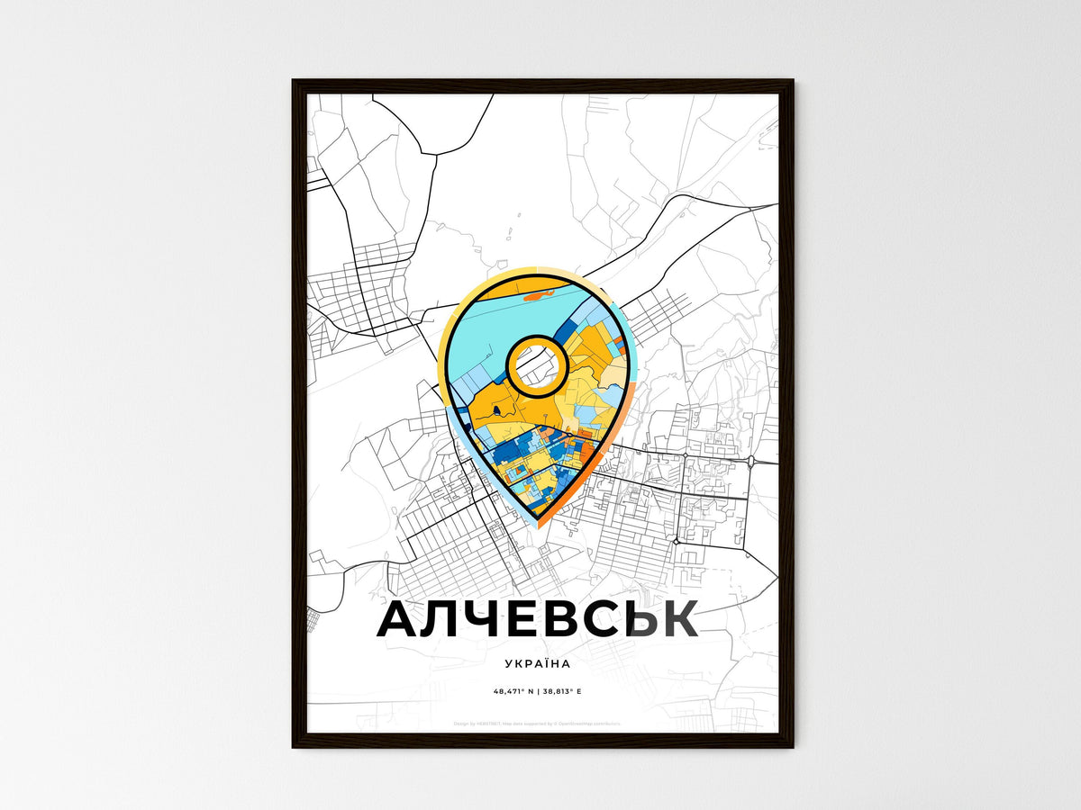 Alchevsk Ukraine wedding art map with pointer icon