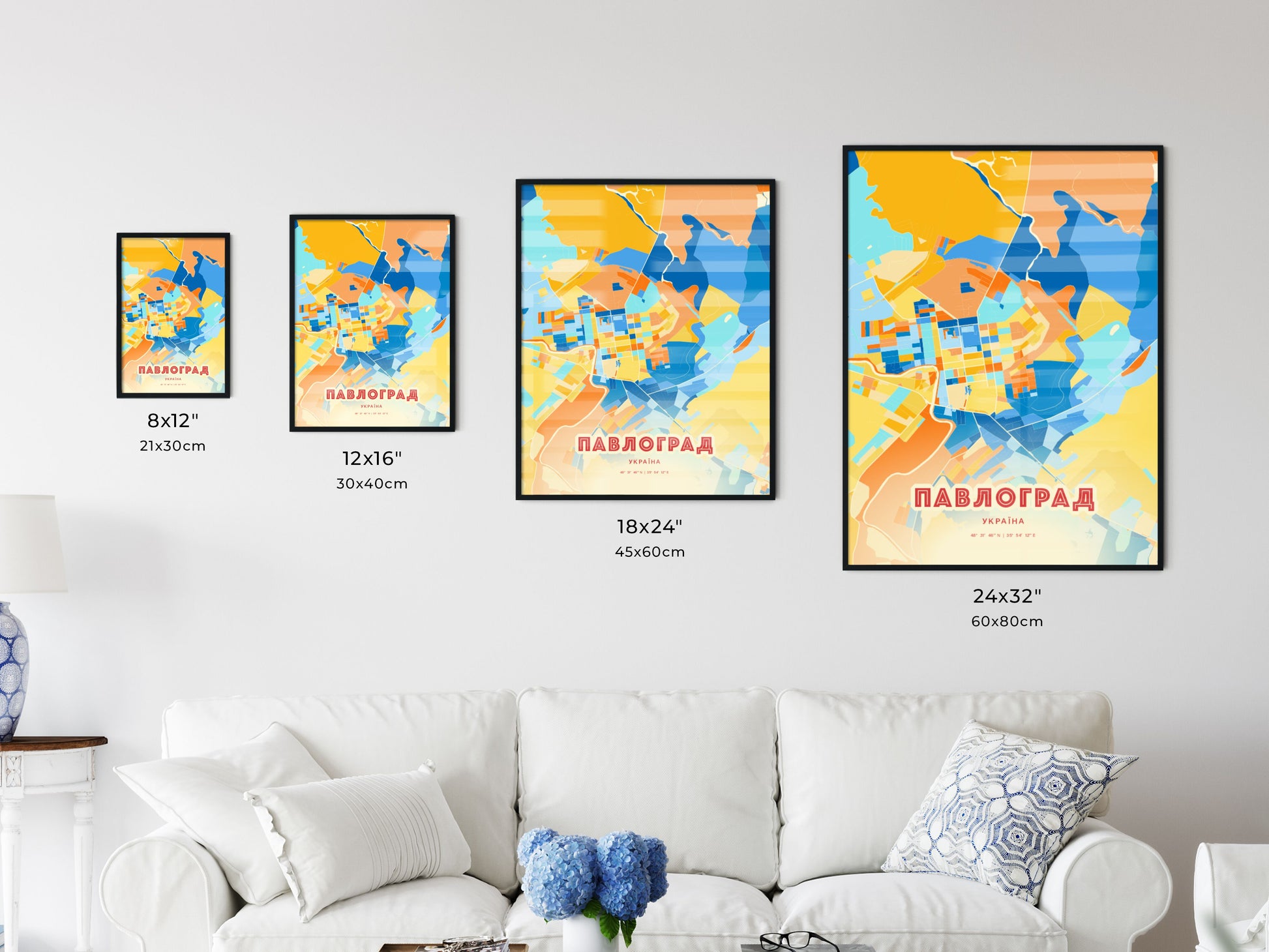 Colorful PAVLOHRAD UKRAINE Fine Art Map Blue Orange