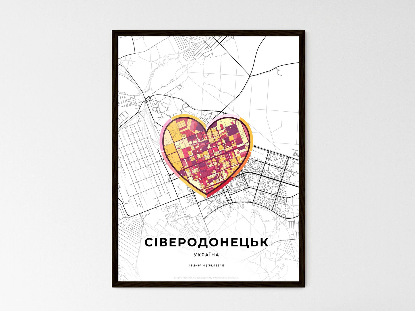 Sieverodonetsk Ukraine wedding art map with heart icon