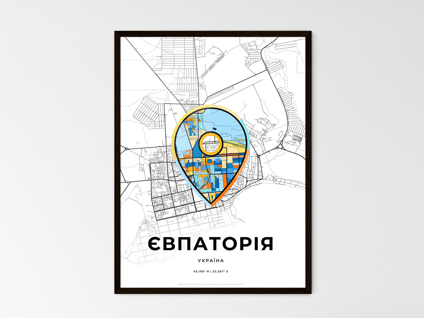 Yevpatoria Ukraine wedding art map with pointer icon
