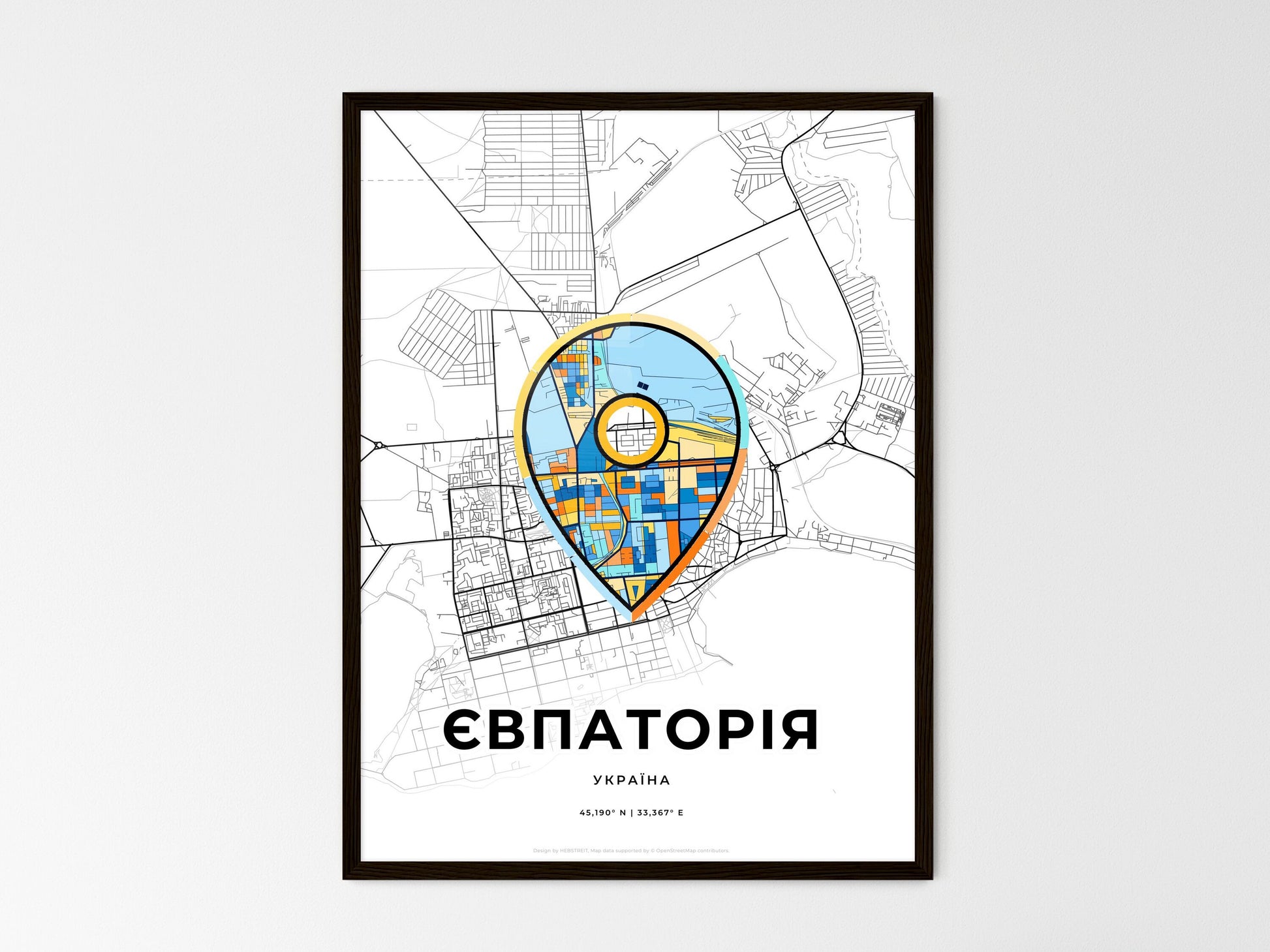 Yevpatoria Ukraine wedding art map with pointer icon