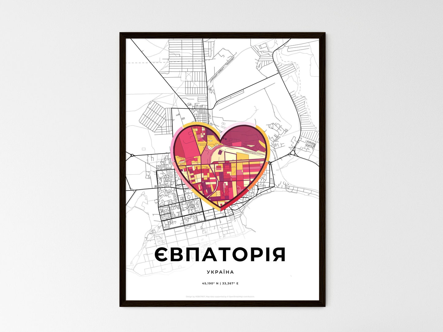 Yevpatoria Ukraine wedding art map with heart icon