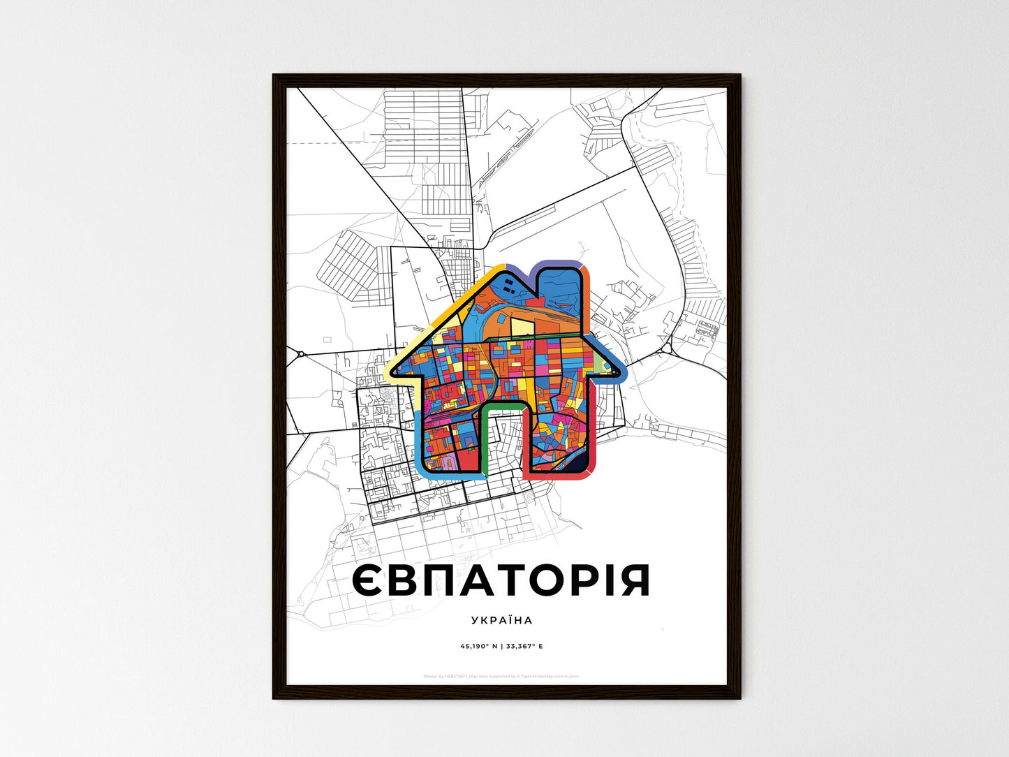 Yevpatoria Ukraine wedding art map with home icon