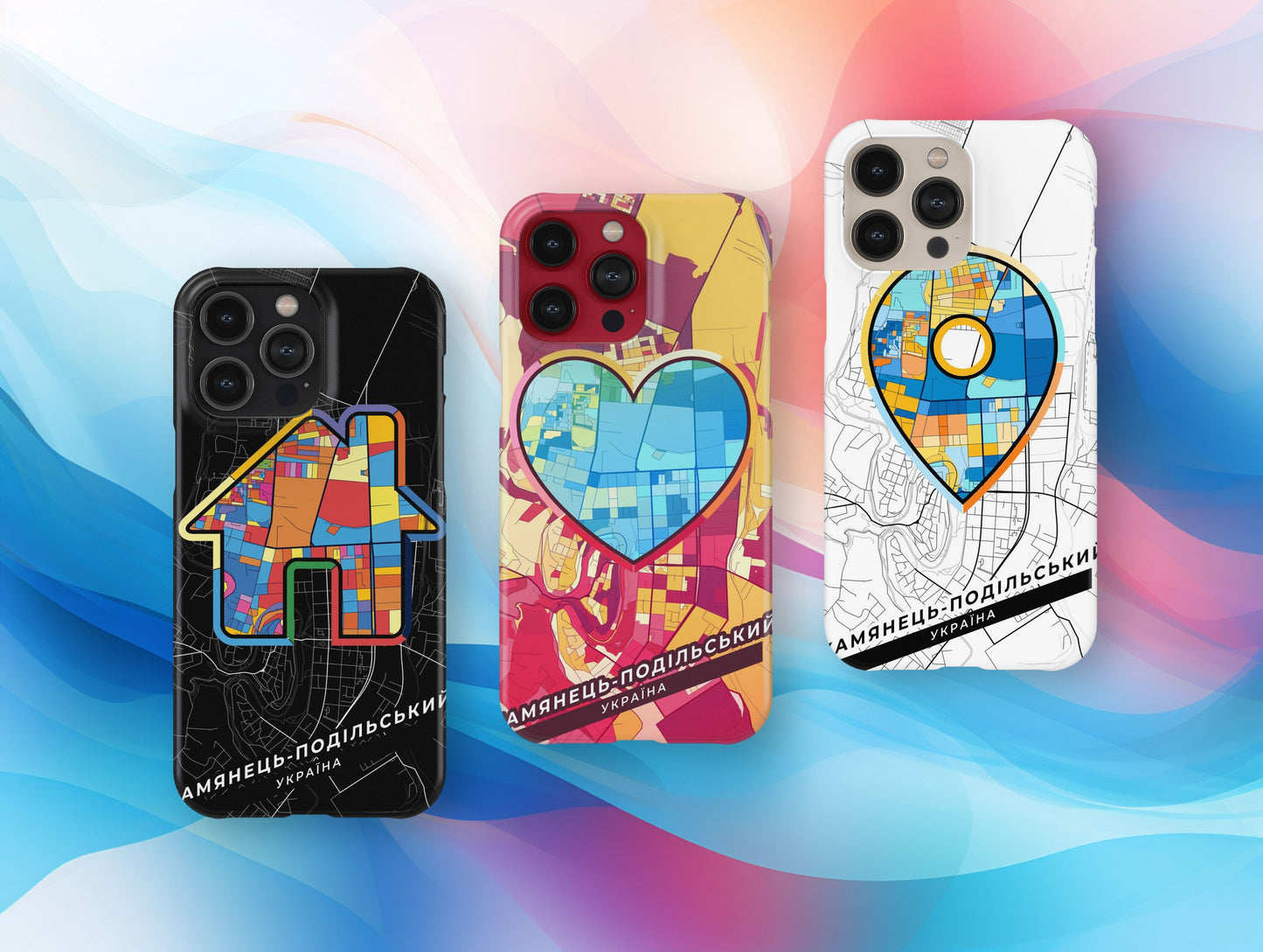 Kamianets-Podilskyi Ukraine slim phone case with colorful icon. Birthday, wedding or housewarming gift. Couple match cases.
