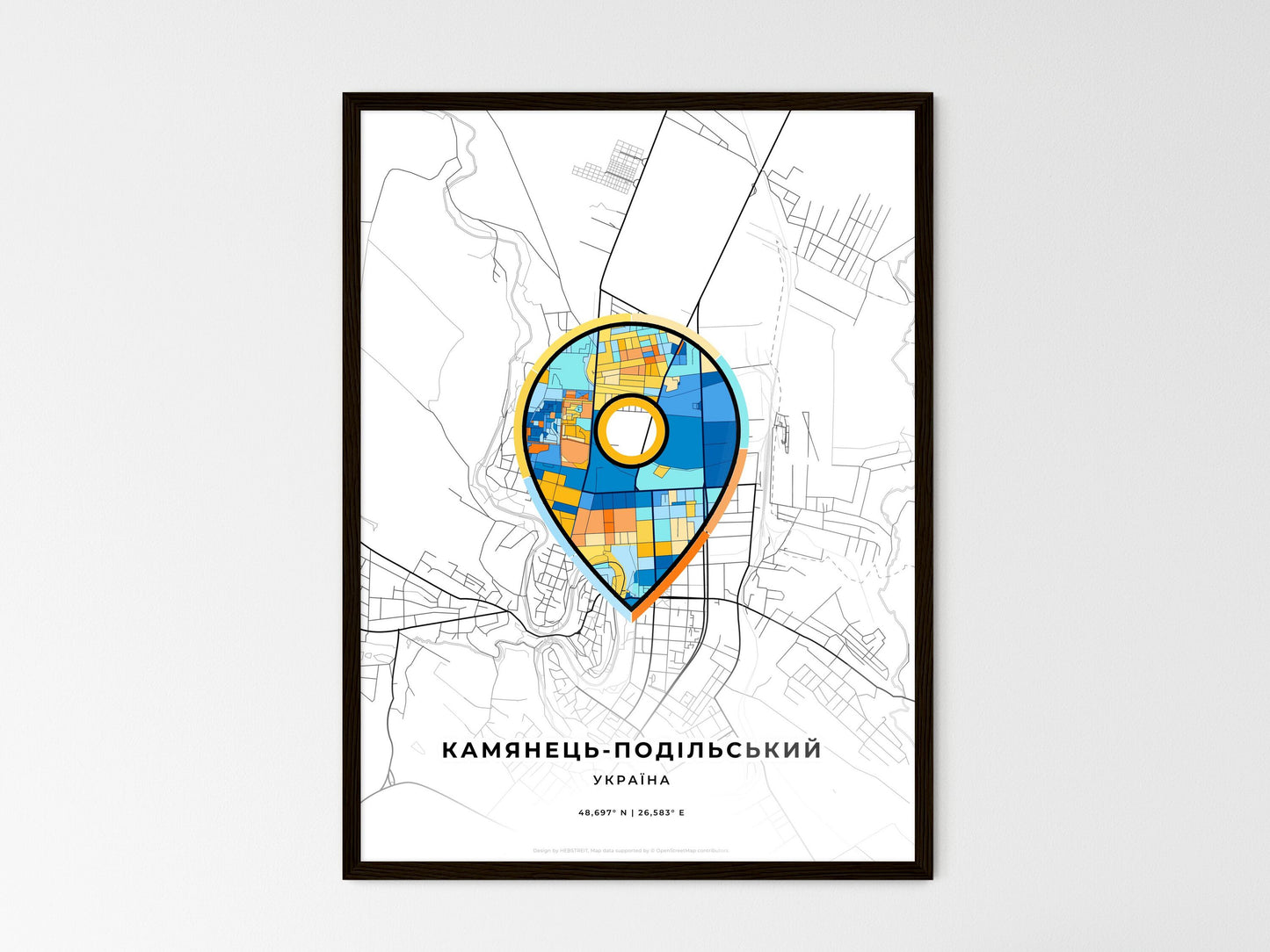 Kamianets-Podilskyi Ukraine wedding art map with pointer icon