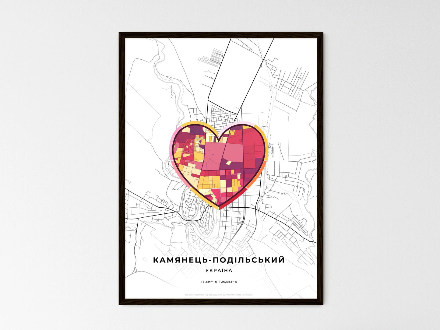Kamianets-Podilskyi Ukraine wedding art map with heart icon