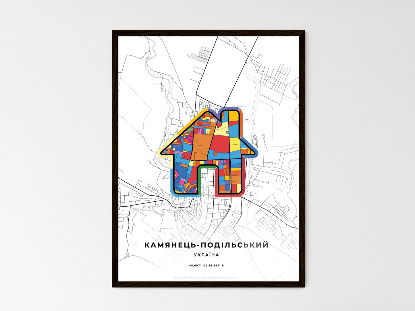 Kamianets-Podilskyi Ukraine wedding art map with home icon