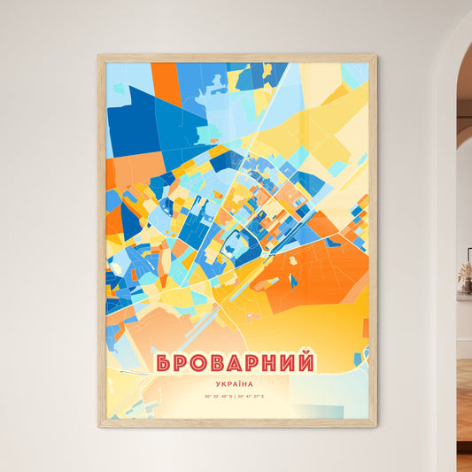 Colorful BROVARY UKRAINE Fine Art Map Blue Orange