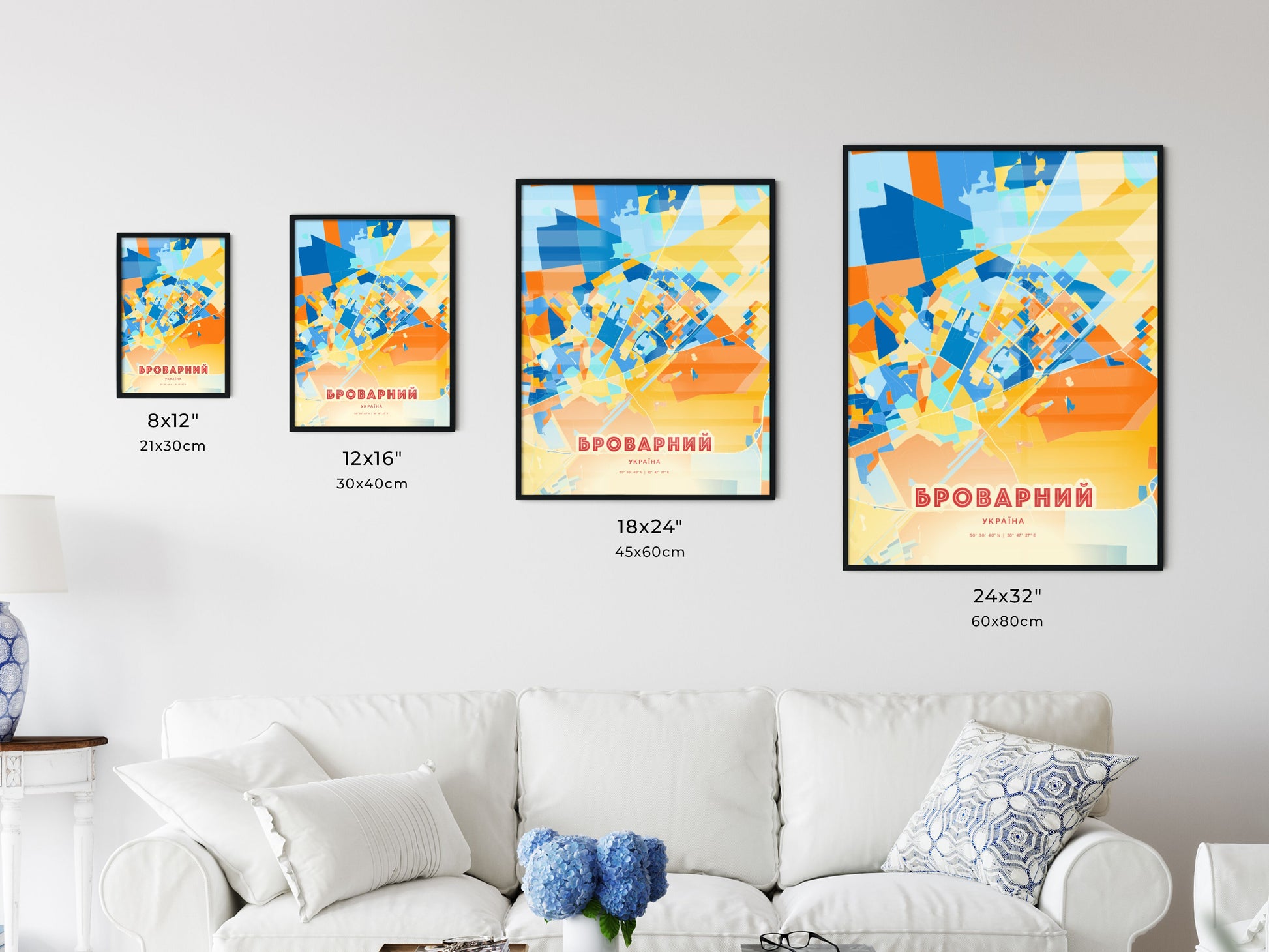 Colorful BROVARY UKRAINE Fine Art Map Blue Orange