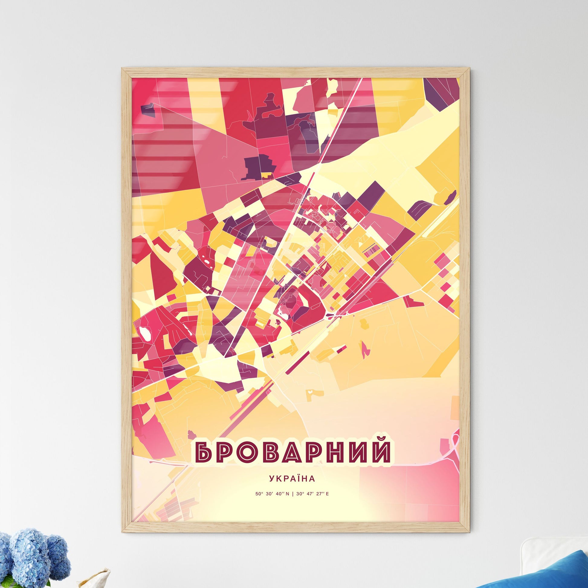 Colorful BROVARY UKRAINE Fine Art Map Hot Red