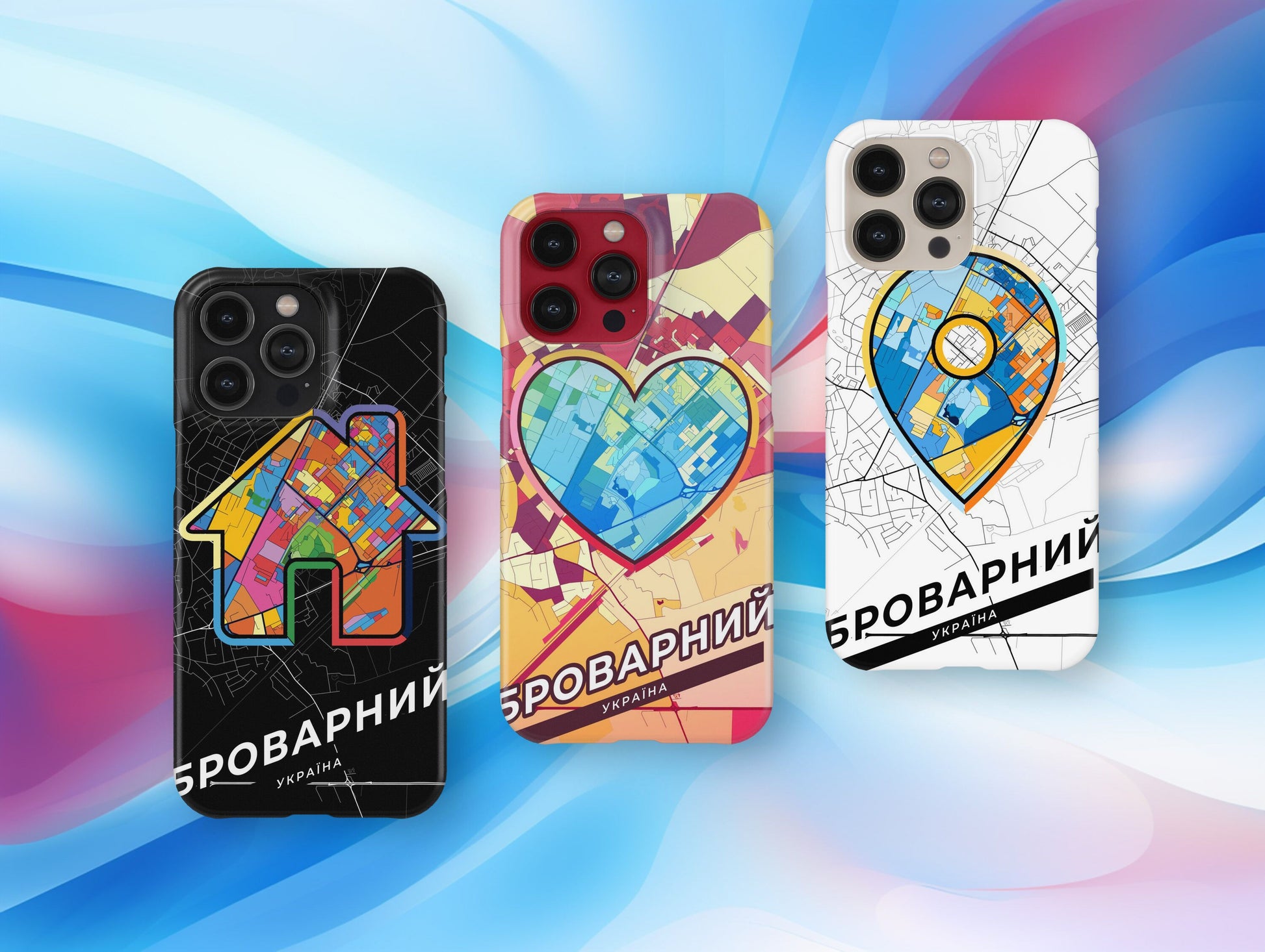 Brovary Ukraine slim phone case with colorful icon. Birthday, wedding or housewarming gift. Couple match cases.