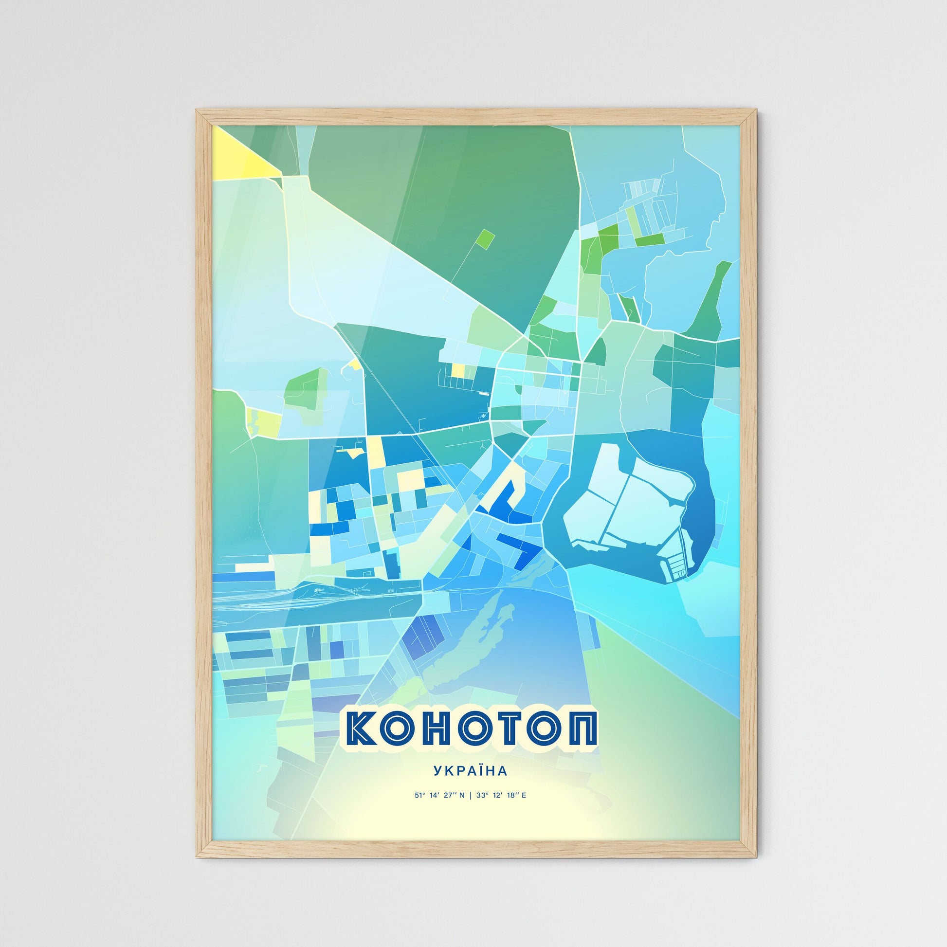 Colorful KONOTOP UKRAINE Fine Art Map Cool Blue