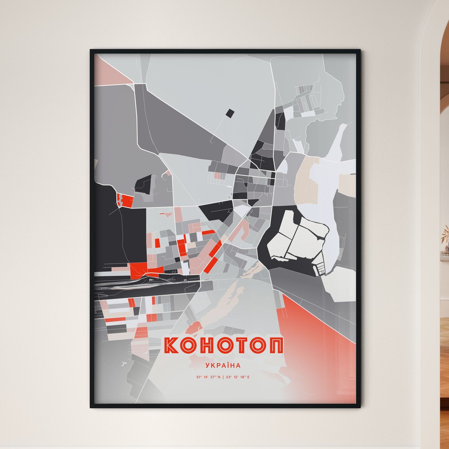 Colorful KONOTOP UKRAINE Fine Art Map Modern