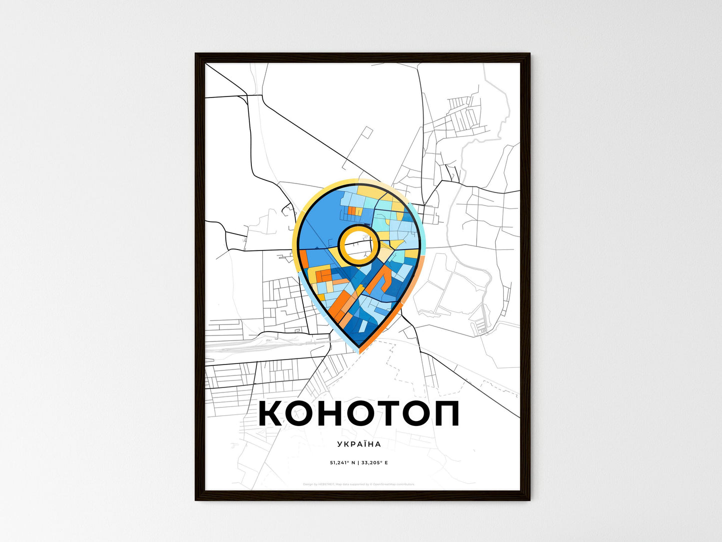 Konotop Ukraine wedding art map with pointer icon