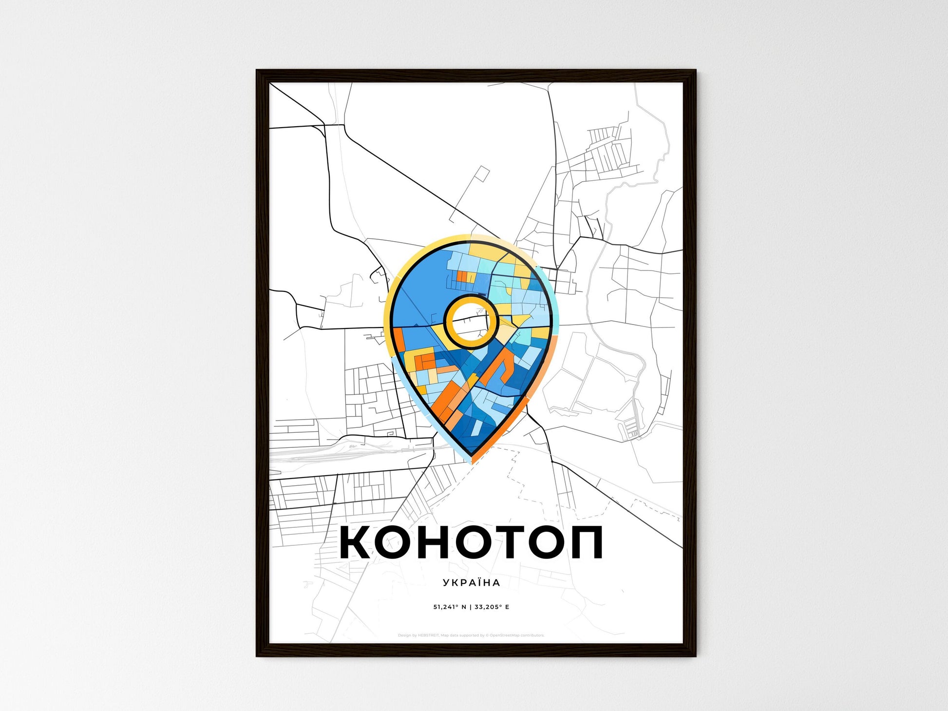 Konotop Ukraine wedding art map with pointer icon