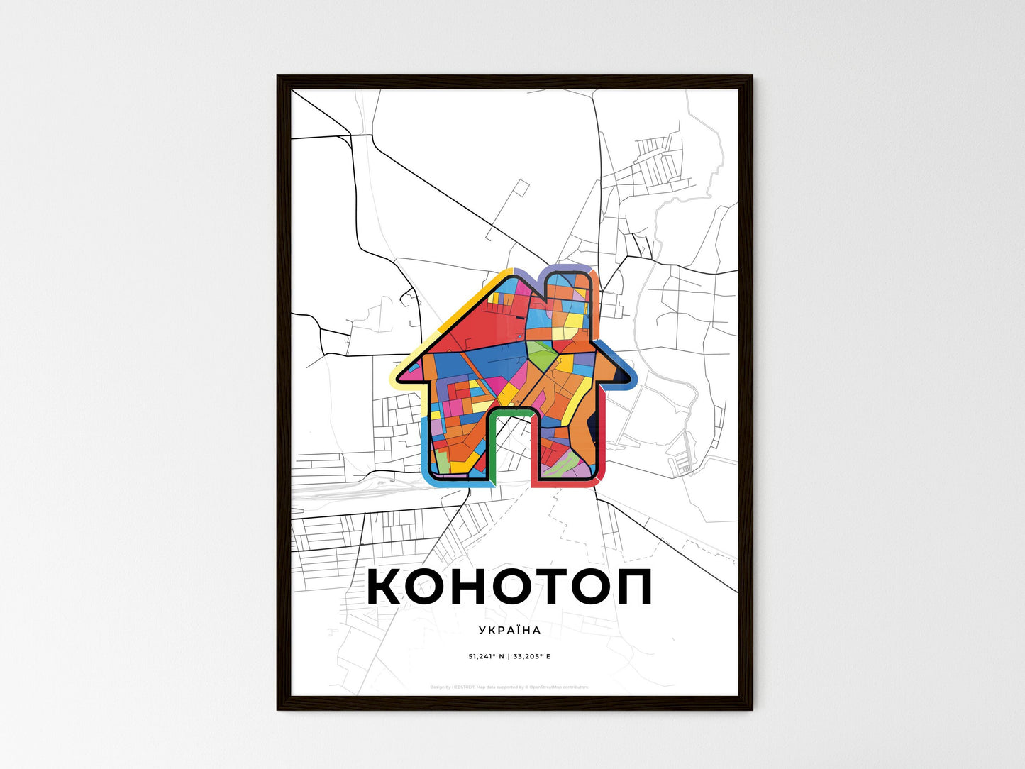 Konotop Ukraine wedding art map with home icon