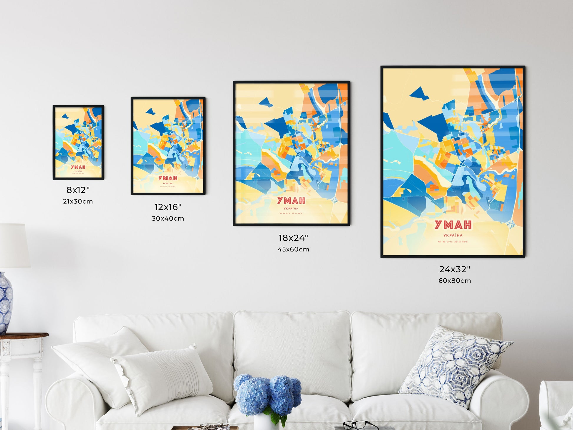 Colorful UMAN UKRAINE Fine Art Map Blue Orange