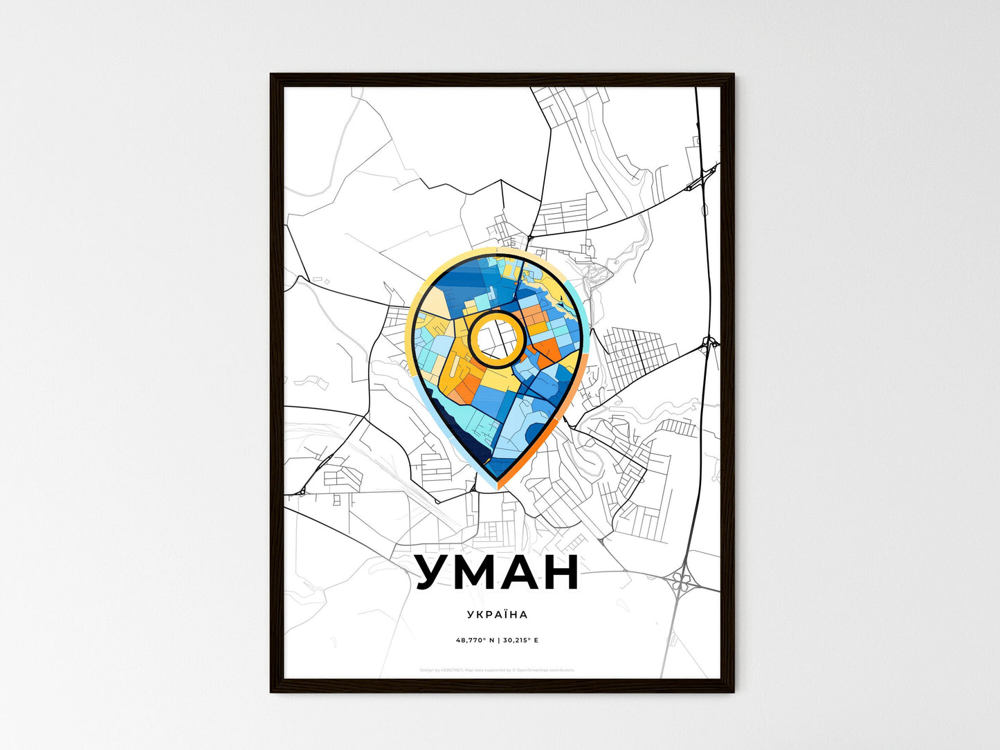 Uman Ukraine wedding art map with pointer icon