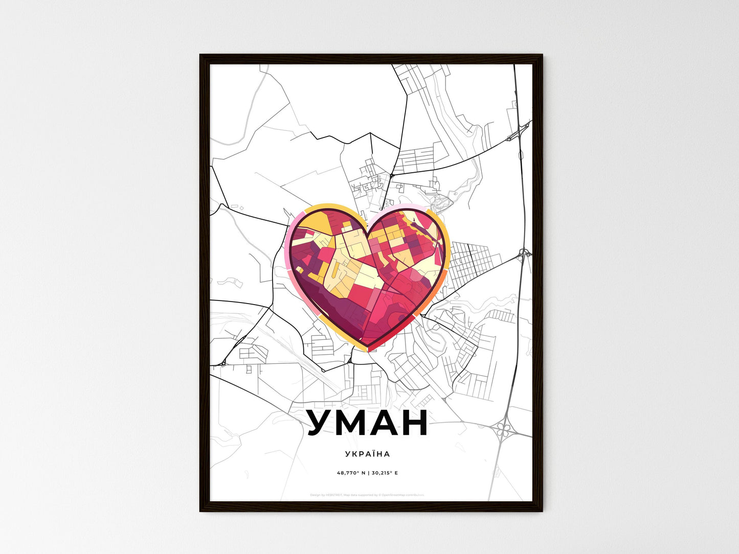 Uman Ukraine wedding art map with heart icon