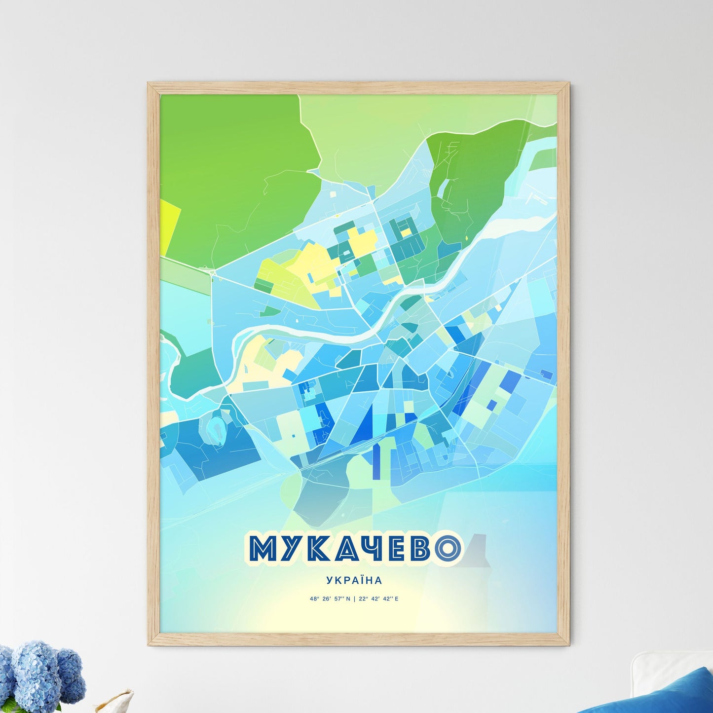 Colorful MUKACHEVO UKRAINE Fine Art Map Cool Blue