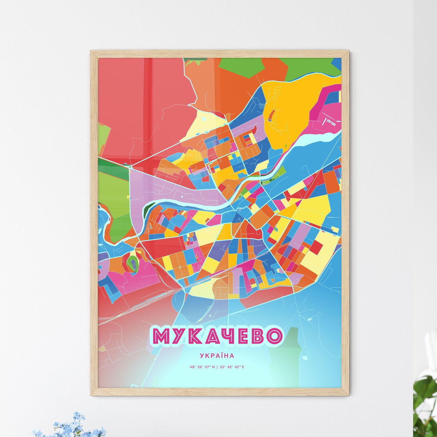 Colorful MUKACHEVO UKRAINE Fine Art Map Crazy Colors