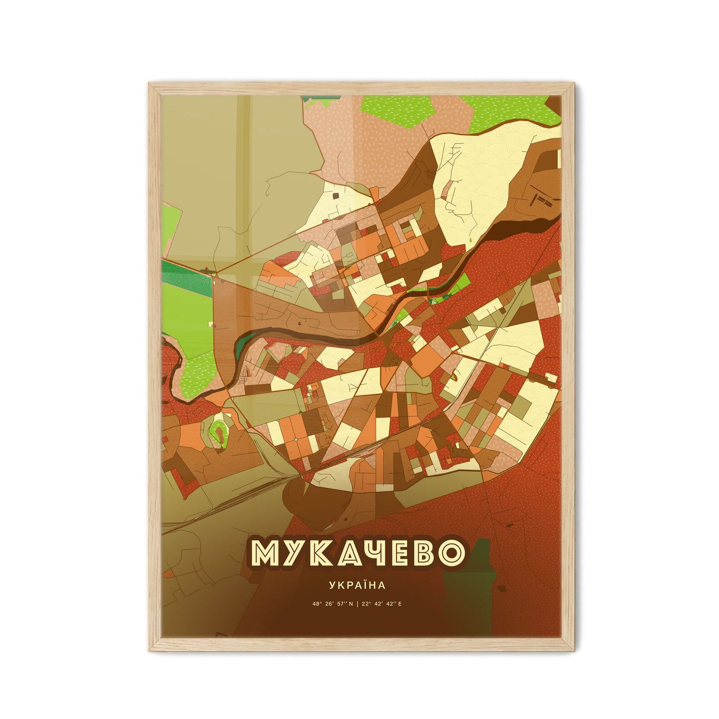 Colorful MUKACHEVO UKRAINE Fine Art Map Farmhouse