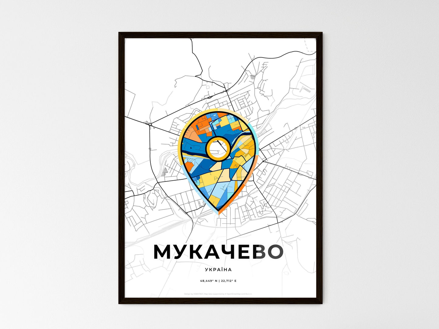 Mukachevo Ukraine wedding art map with pointer icon