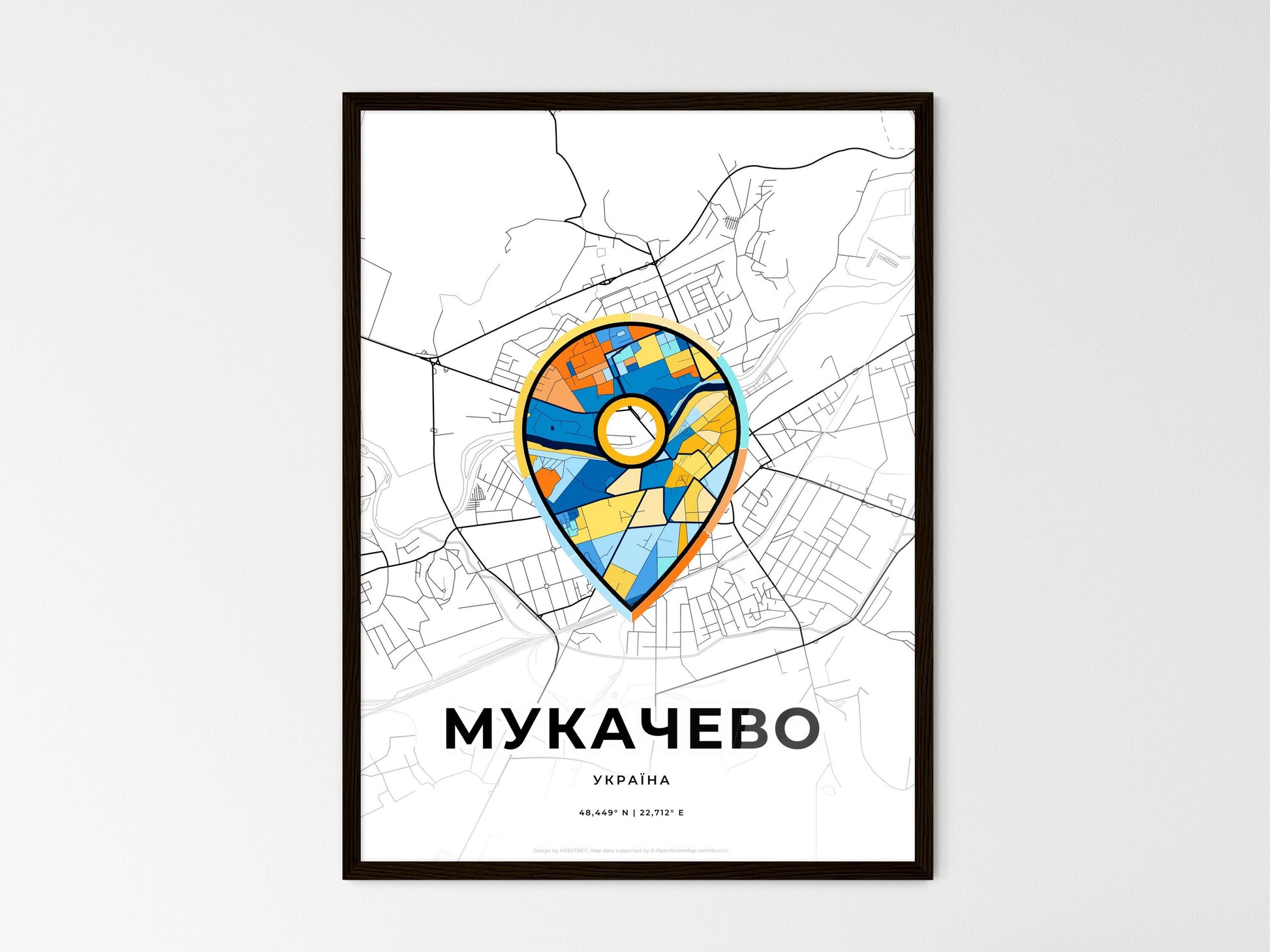 Mukachevo Ukraine wedding art map with pointer icon
