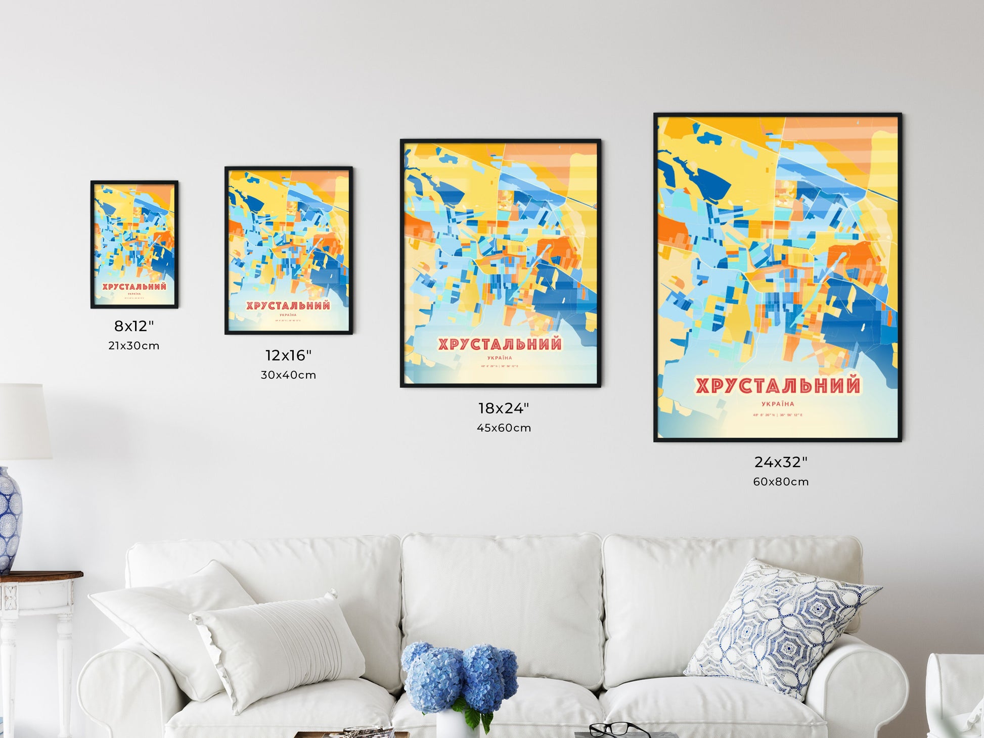 Colorful KHRUSTALNYI UKRAINE Fine Art Map Blue Orange