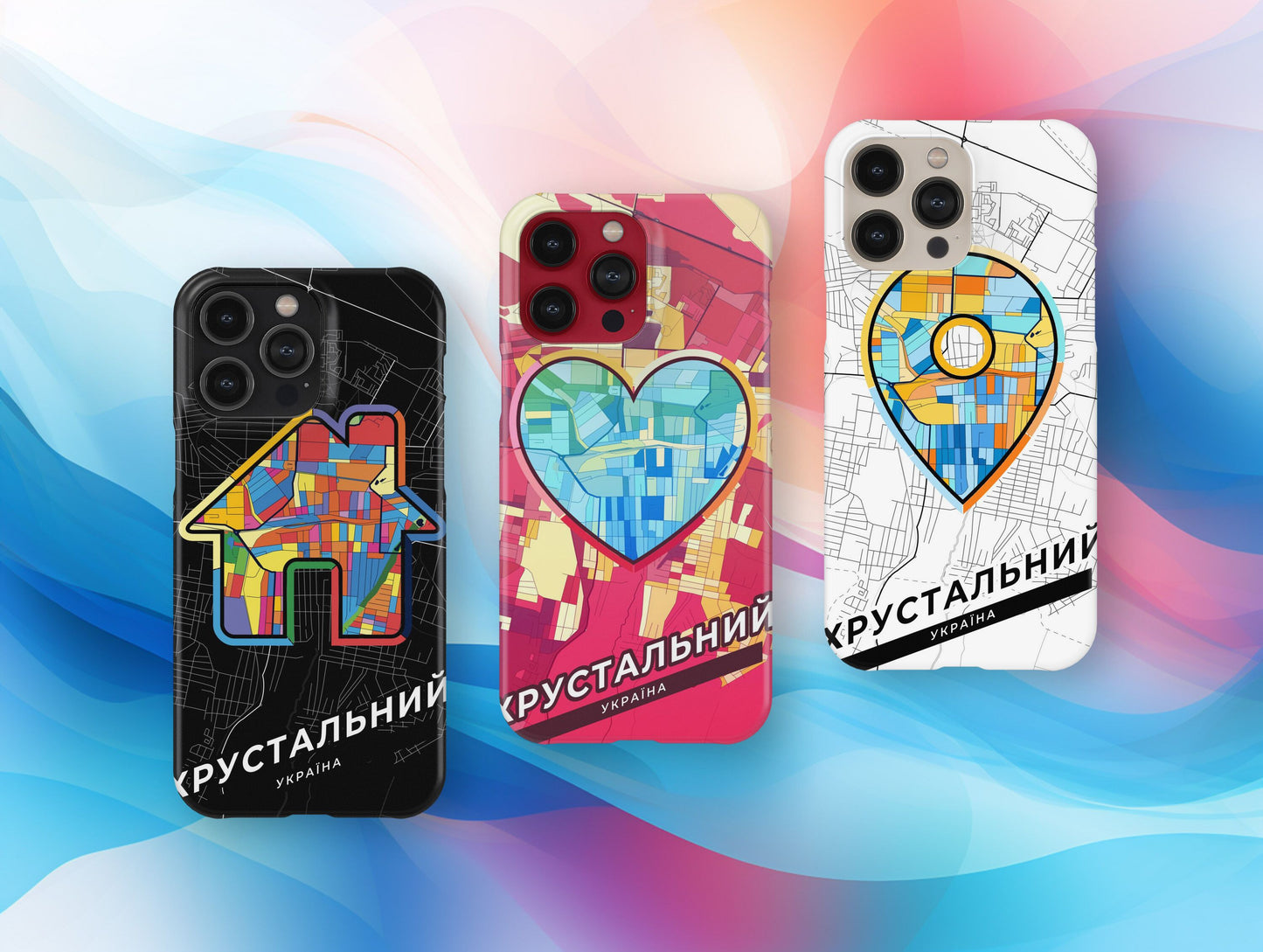 Khrustalnyi Ukraine slim phone case with colorful icon. Birthday, wedding or housewarming gift. Couple match cases.