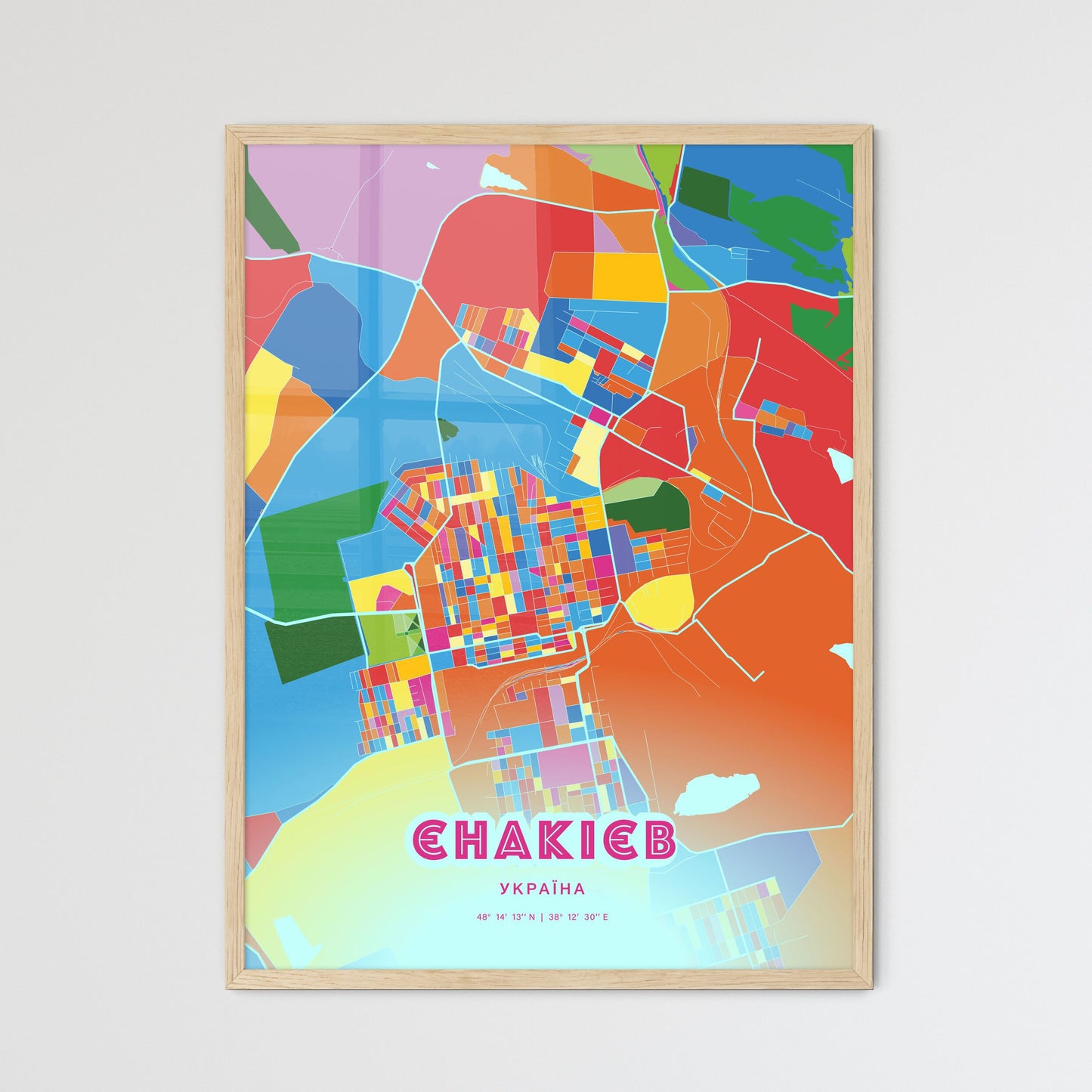 Colorful YENAKIIEVE UKRAINE Fine Art Map Crazy Colors