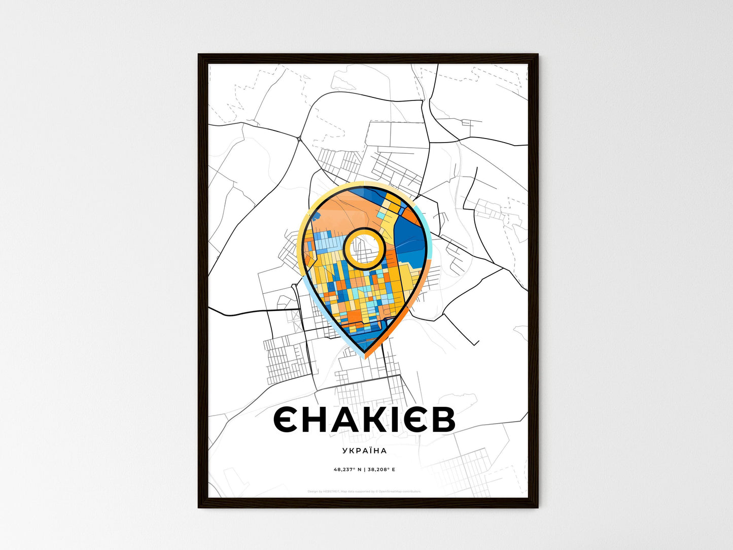 Yenakiieve Ukraine wedding art map with pointer icon