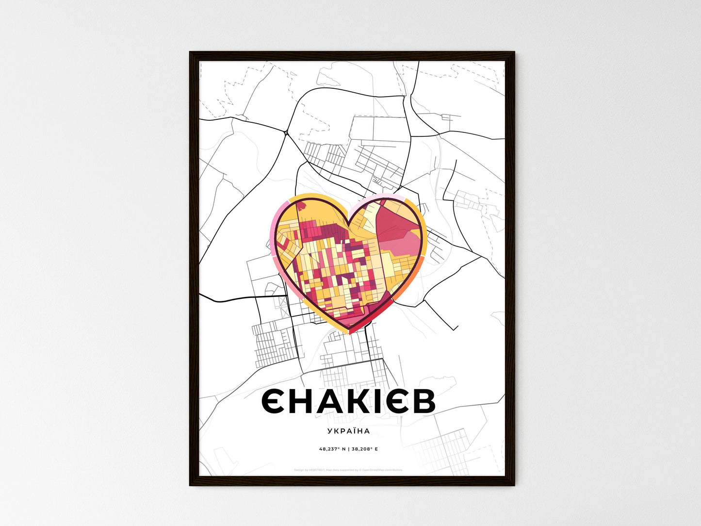 Yenakiieve Ukraine wedding art map with heart icon
