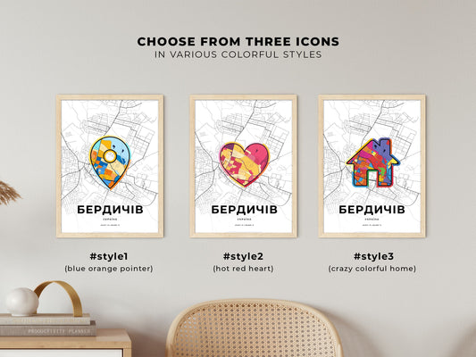 Berdychiv Ukraine maps with colorful icons
