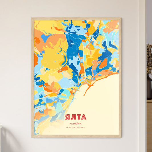 Colorful YALTA UKRAINE Fine Art Map Blue Orange