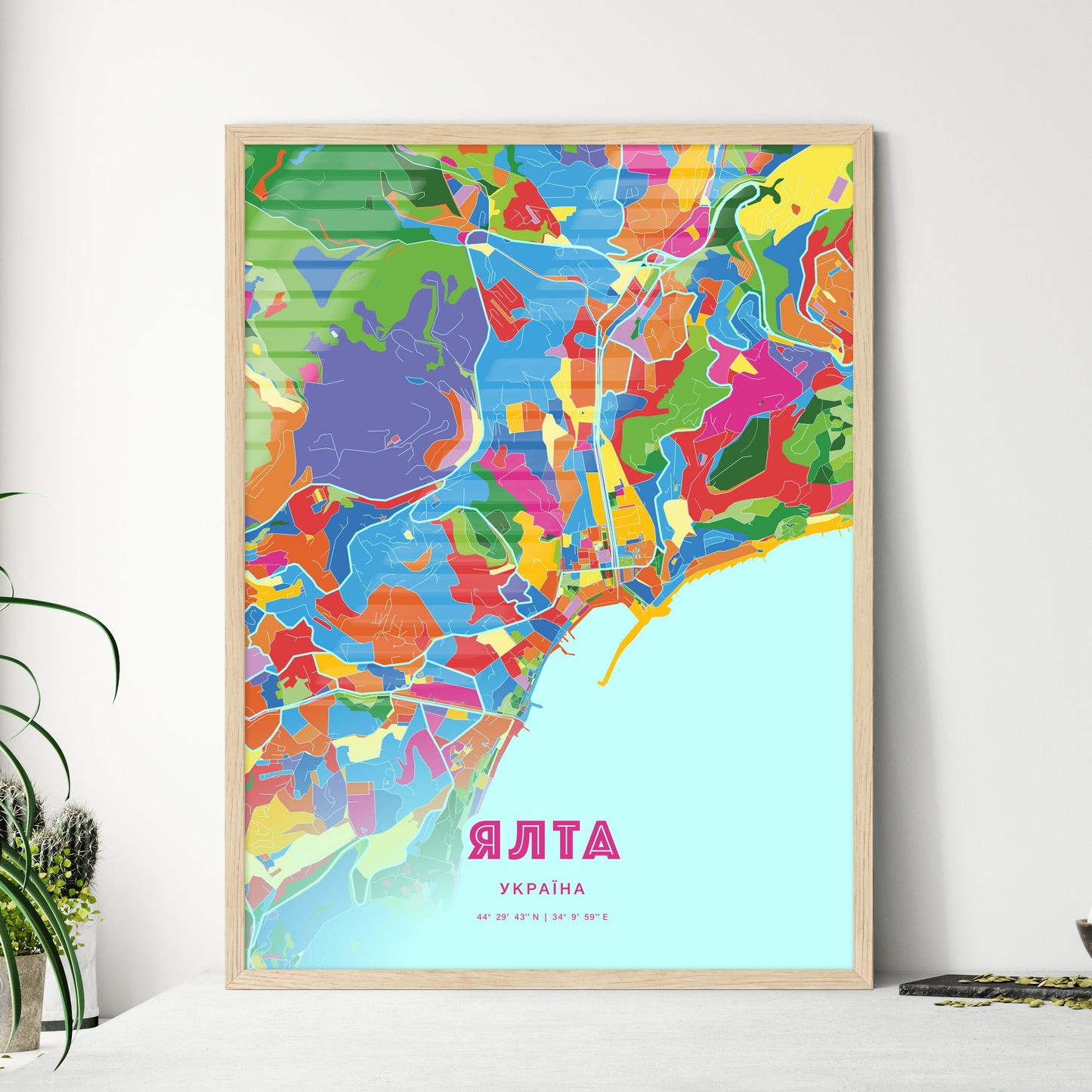 Colorful YALTA UKRAINE Fine Art Map Crazy Colors