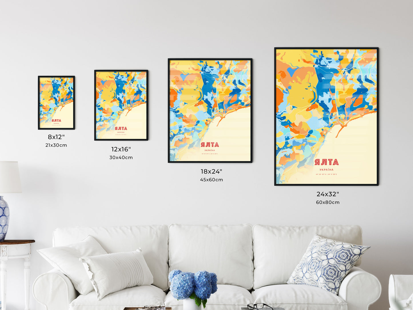 Colorful YALTA UKRAINE Fine Art Map Blue Orange