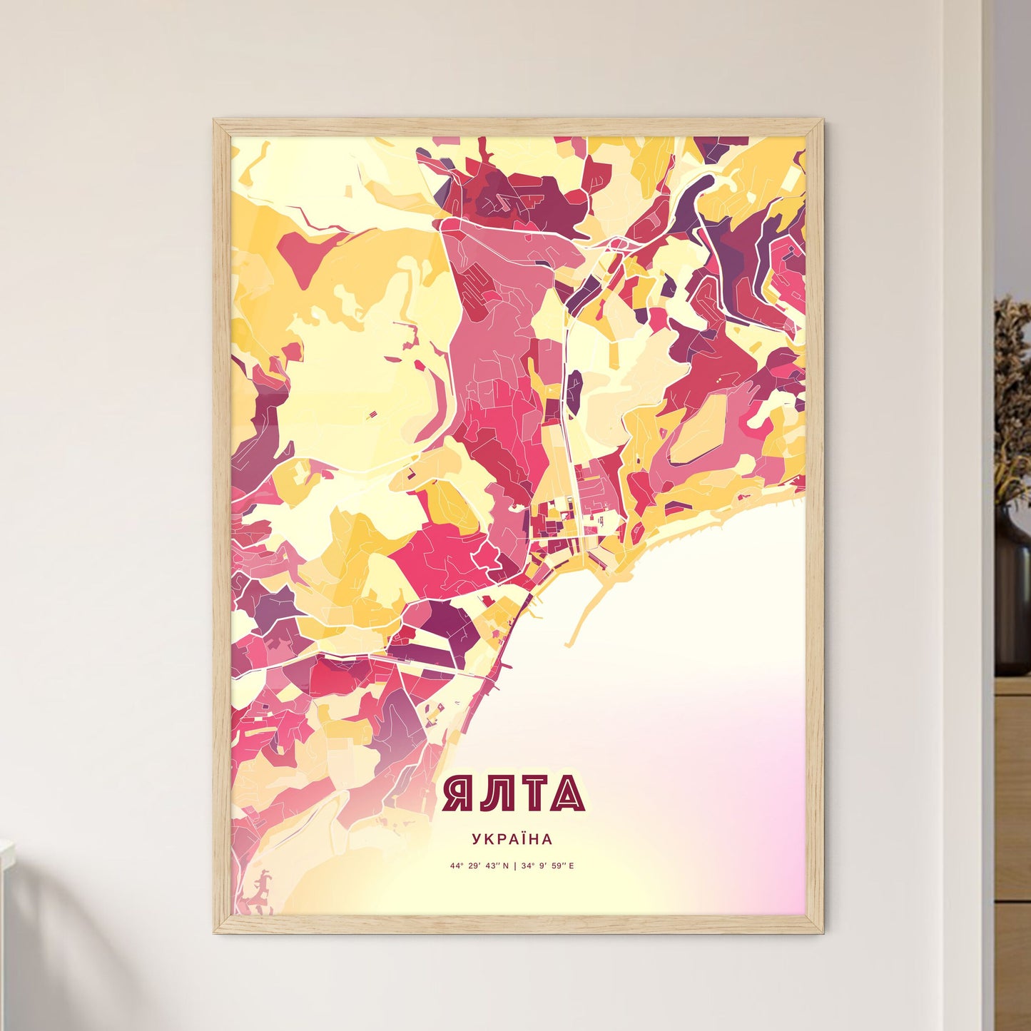 Colorful YALTA UKRAINE Fine Art Map Hot Red