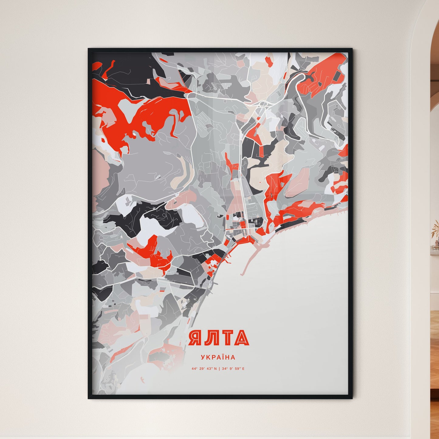 Colorful YALTA UKRAINE Fine Art Map Modern