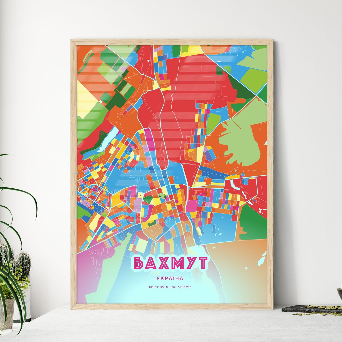Colorful BAKHMUT UKRAINE Fine Art Map Crazy Colors