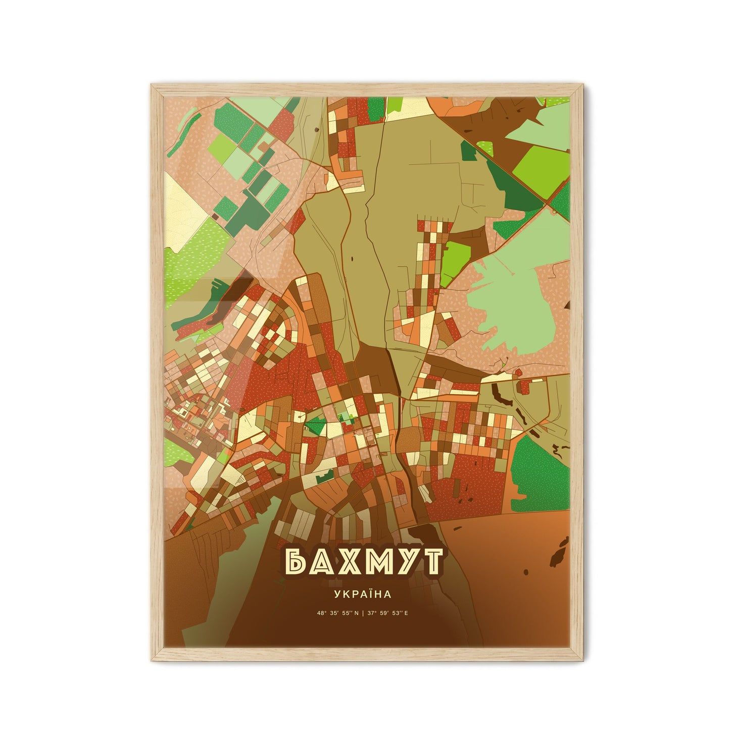 Colorful BAKHMUT UKRAINE Fine Art Map Farmhouse