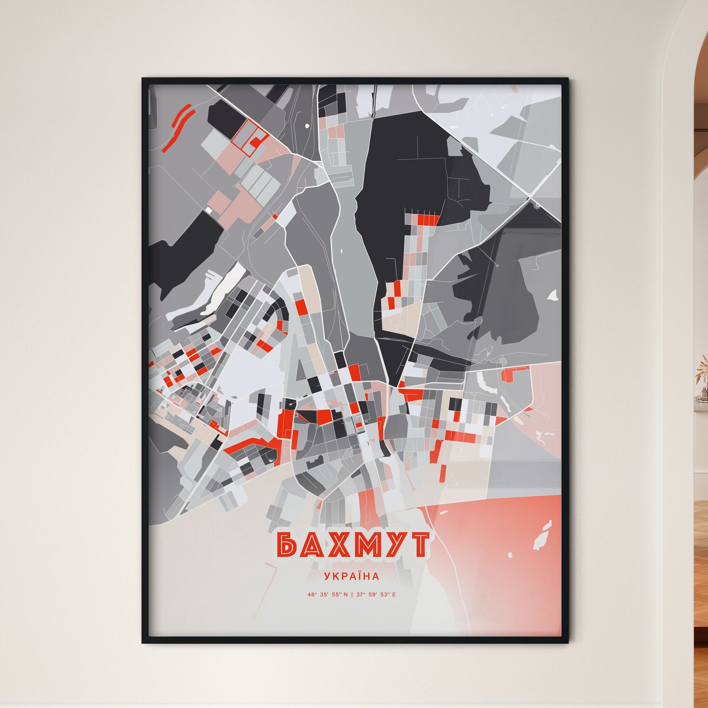 Colorful BAKHMUT UKRAINE Fine Art Map Modern