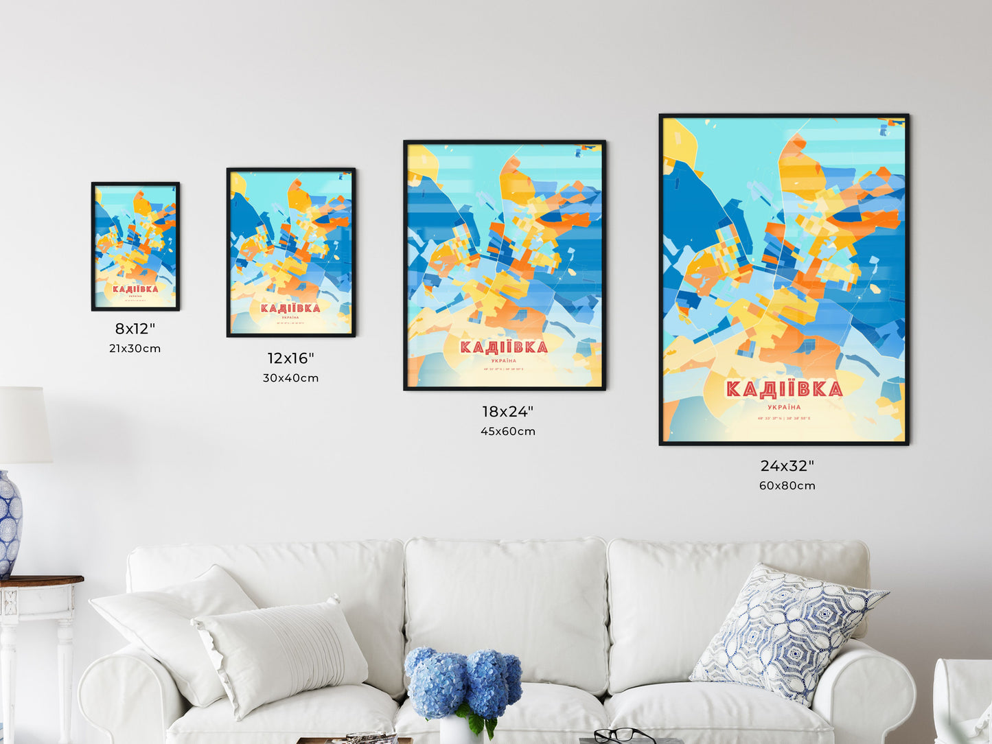 Colorful KADIYIVKA UKRAINE Fine Art Map Blue Orange