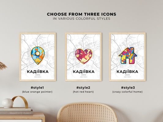 Kadiyivka Ukraine maps with colorful icons