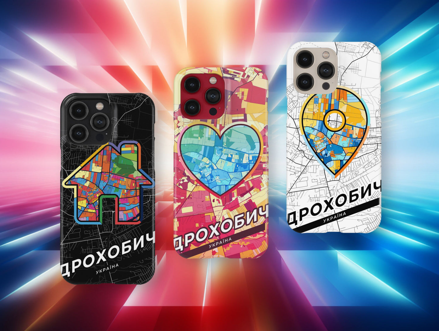 Drohobych Ukraine slim phone case with colorful icon. Birthday, wedding or housewarming gift. Couple match cases.