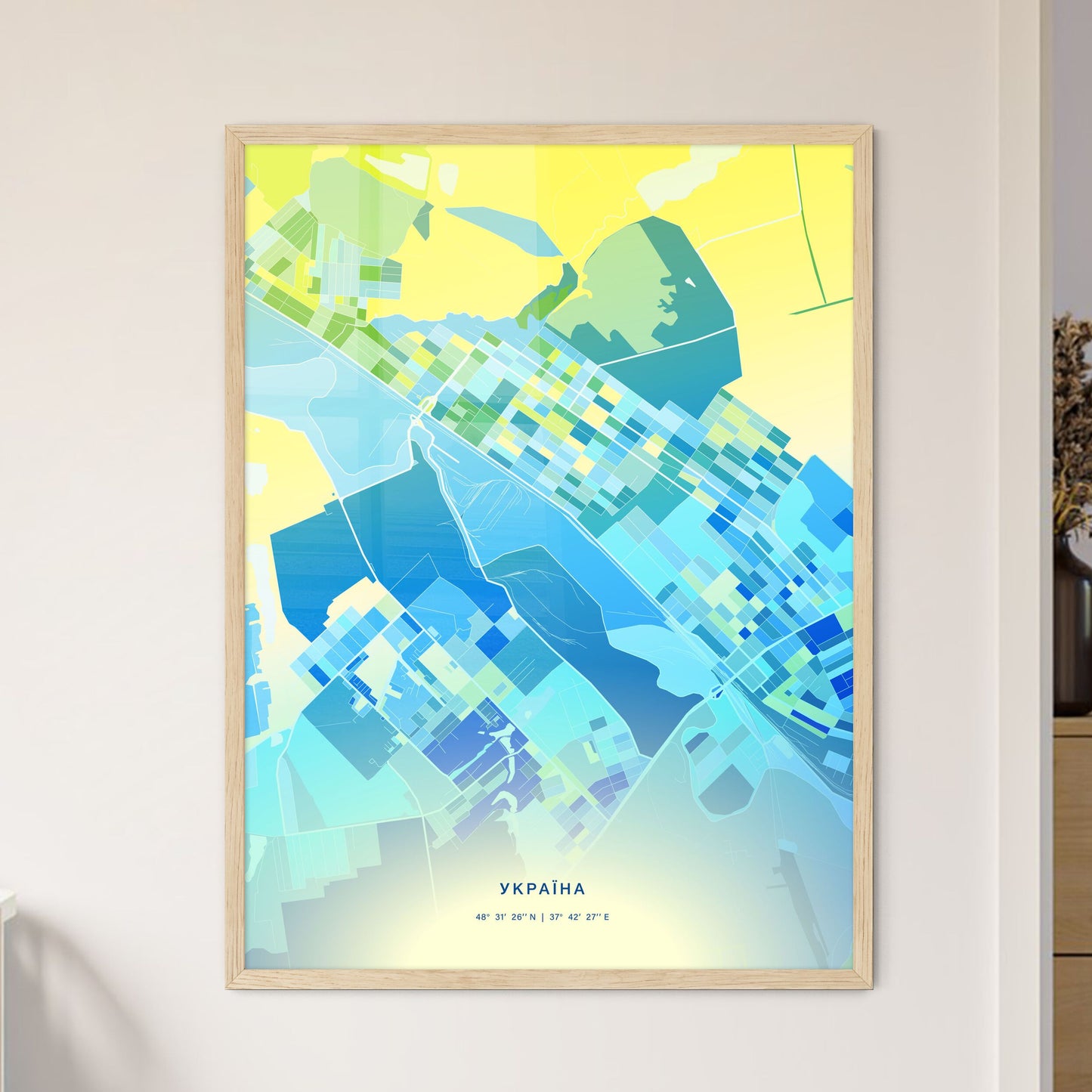 Colorful KOSTIANTYNIVKA UKRAINE Fine Art Map Cool Blue