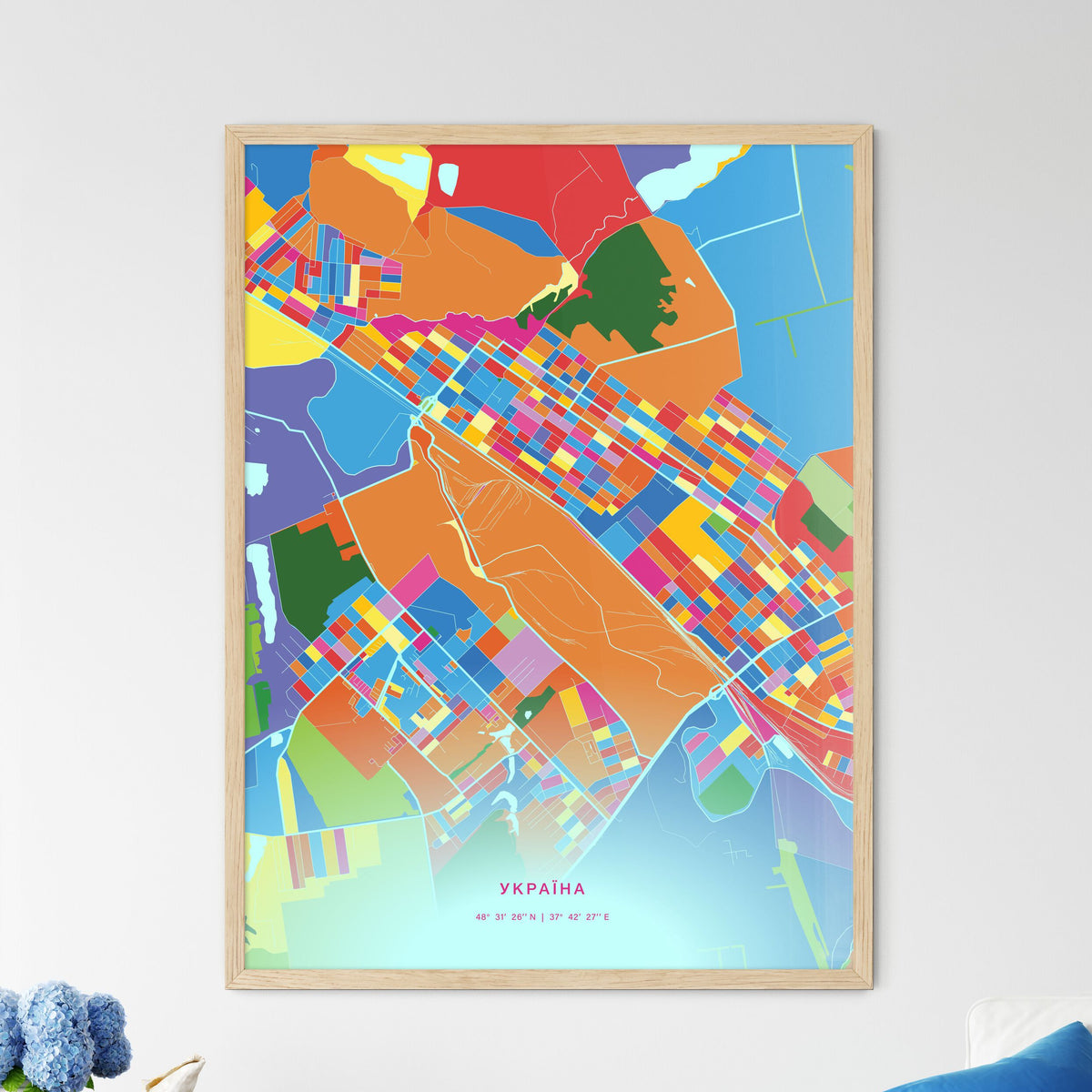 Colorful KOSTIANTYNIVKA UKRAINE Fine Art Map Crazy Colors