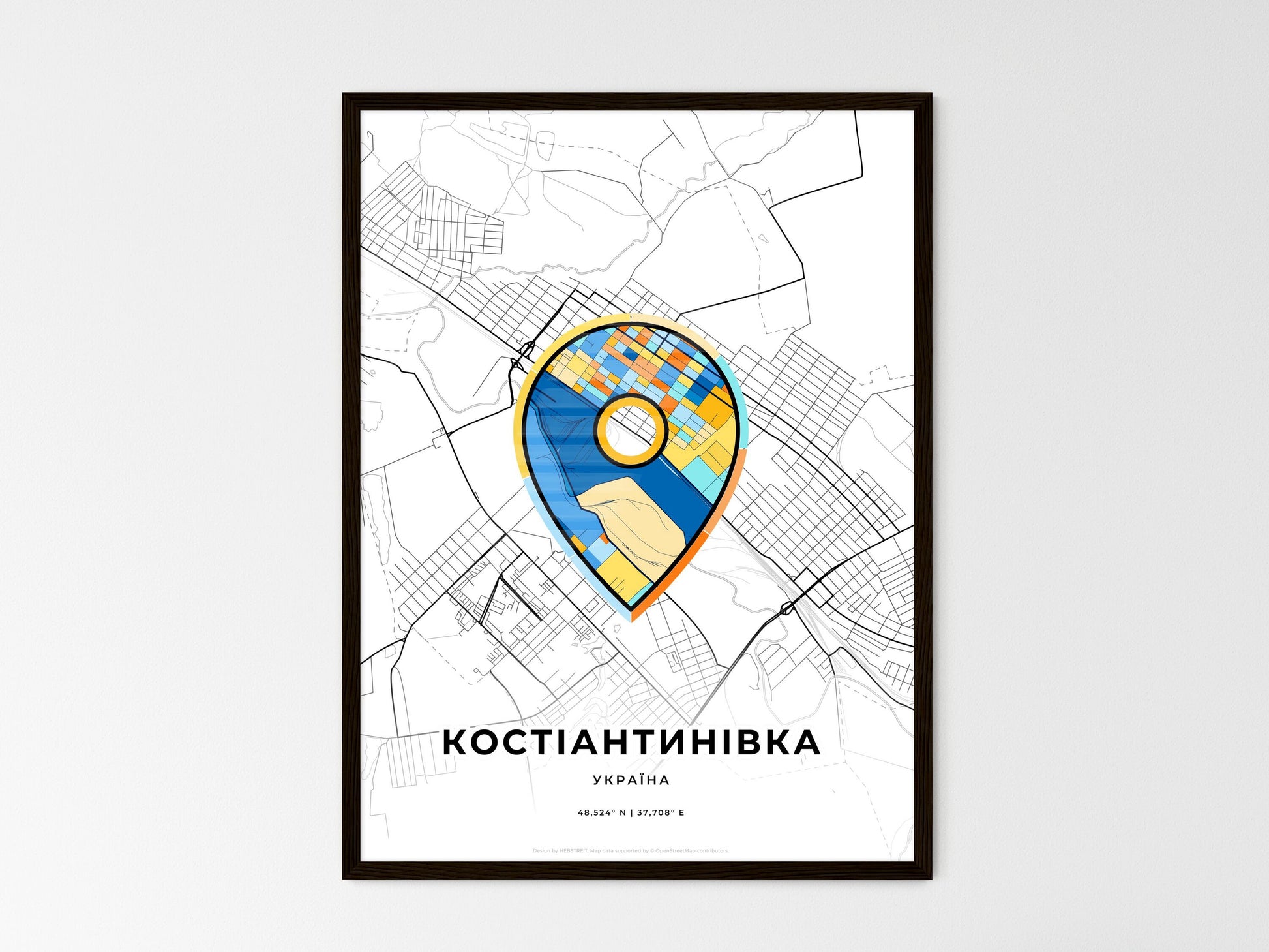 Kostiantynivka Ukraine wedding art map with pointer icon