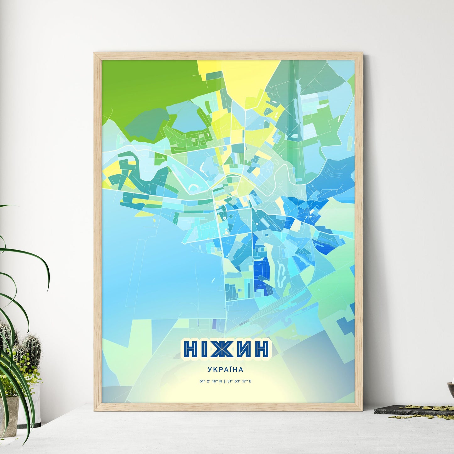 Colorful NIZHYN UKRAINE Fine Art Map Cool Blue