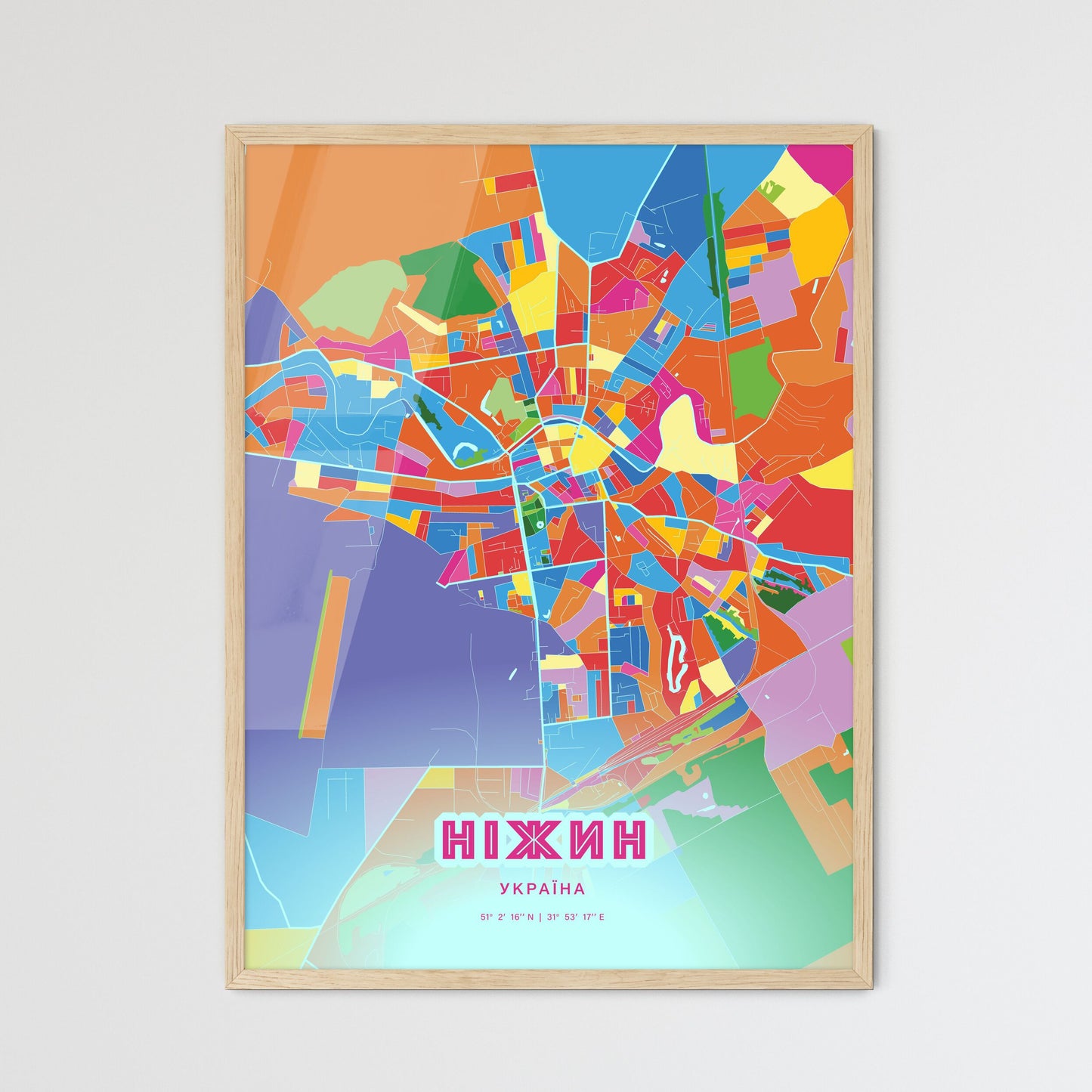 Colorful NIZHYN UKRAINE Fine Art Map Crazy Colors